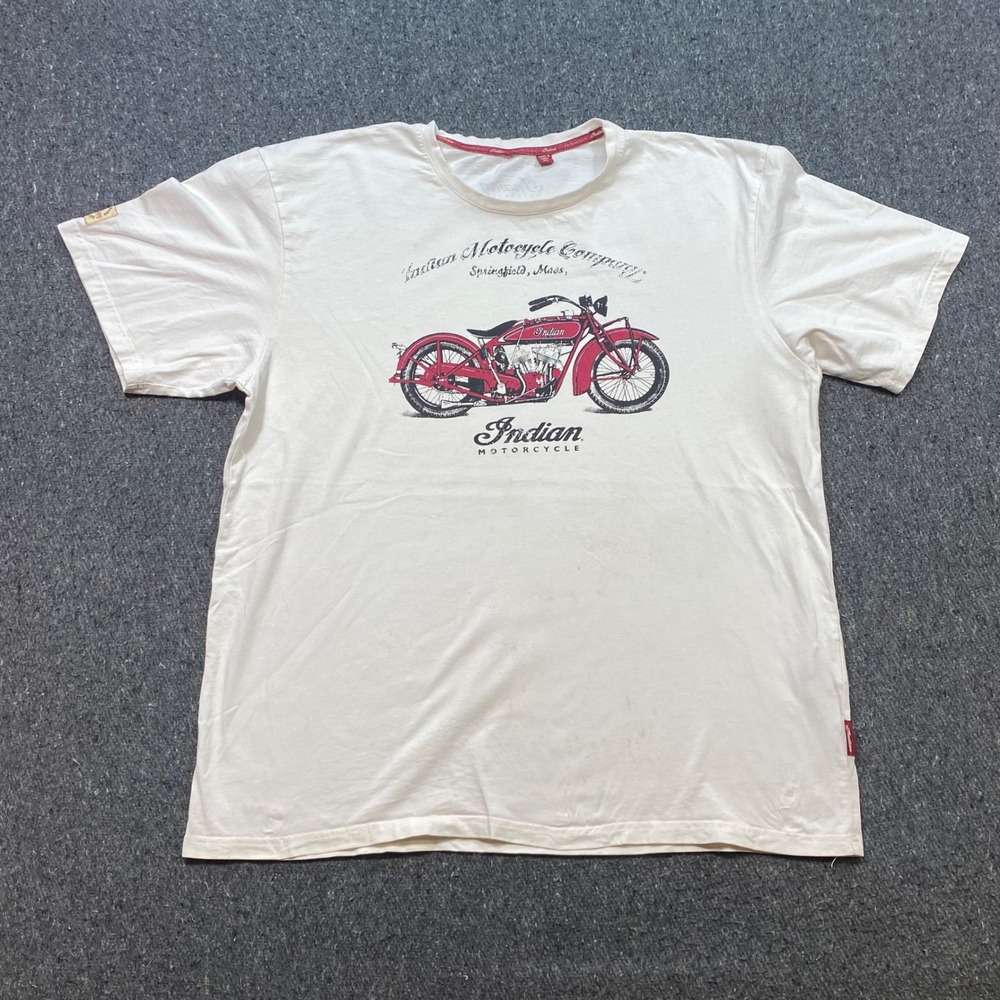 Indian Motorcycle TShirt Sz XL Mens White Biker Americana Springfield Mass Logo